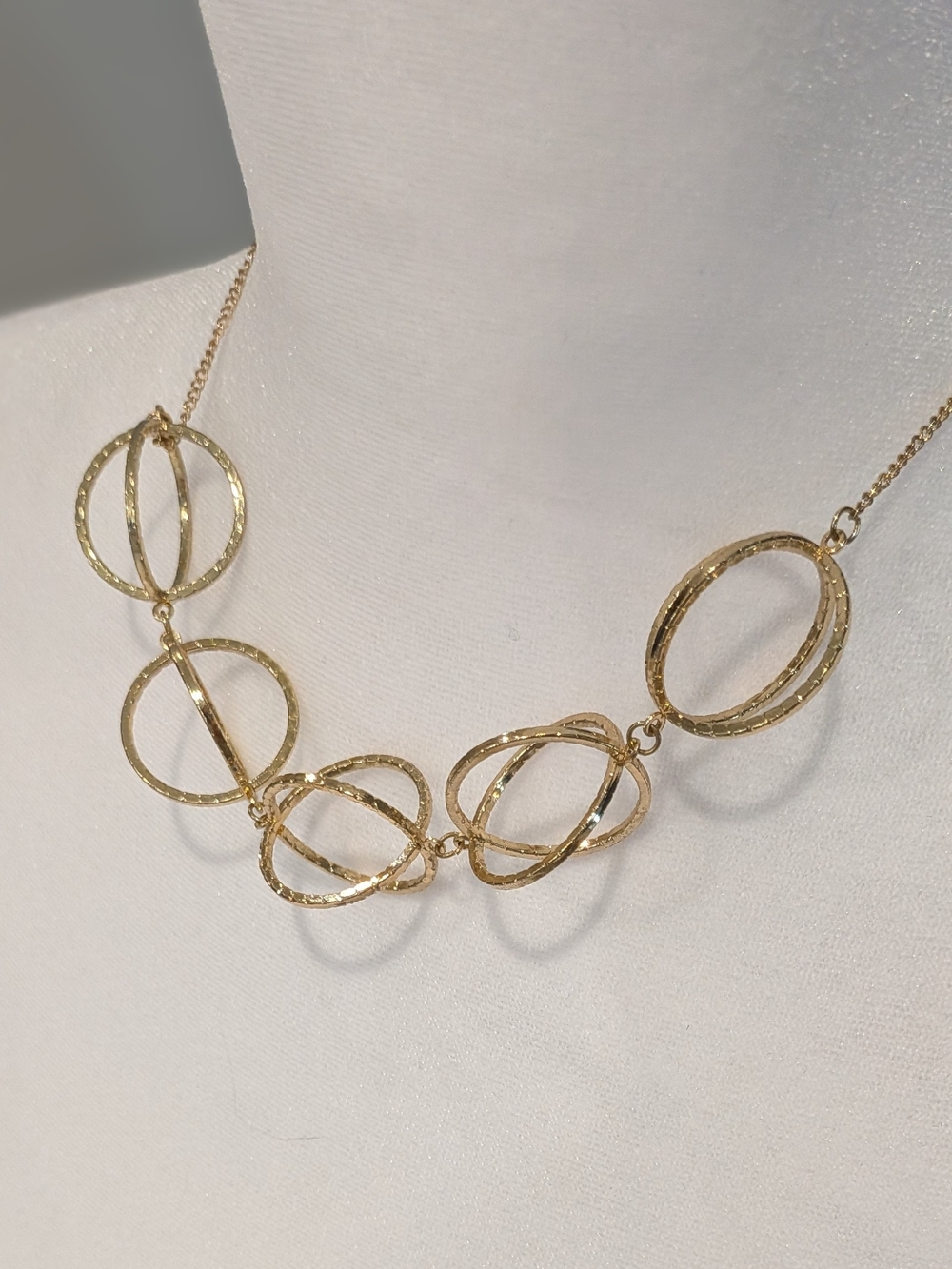 Hammered Open Circle Gold Necklace Length 16" + 2" Ext